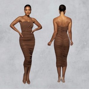 JLUXLABEL BROWN/SILVER CELESTIA MIDI DRESS